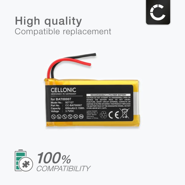 2x Akku kuulokkeisiin Cardo Scala Rider Packtalk Duo - 850mAh, 3.7V, BAT00007, SRPT0102 vaihtoakku