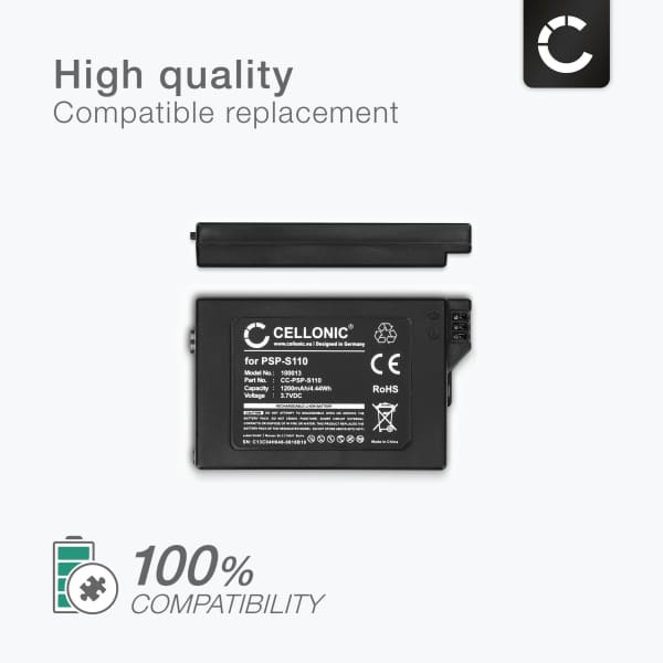 CELLONIC Replacement Battery for Sony PSP Slim & Lite 2 (PSP-2000, PSP-2003, PSP-2004), PSP Slim & Lite 3 (PSP-3001, PSP-3003, PSP-3004) Console 1200mAh PSP-S110 Battery Replacement 