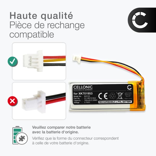 Batterie De Rechange Pour Sena SRL2 - Référence XK701953, 700 MAh / 2,59 Wh, 3,7V - Compatible Avec Sena SRL2 - 12