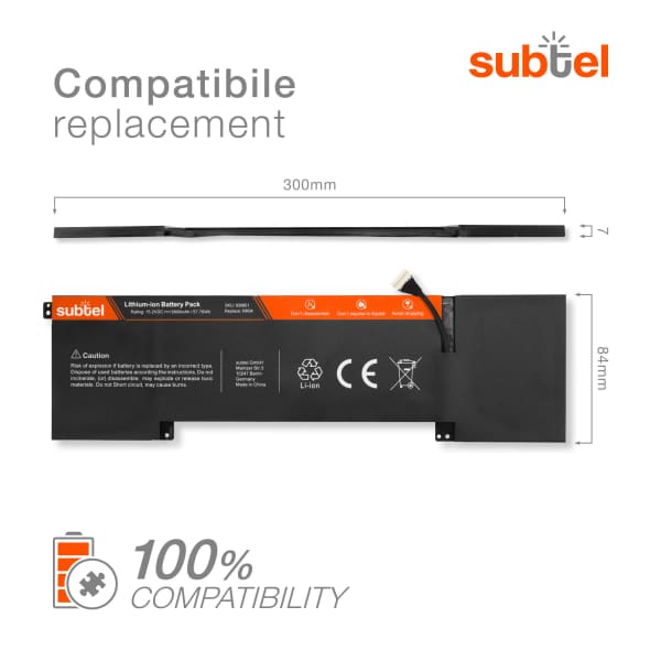 Akku tietokoneeseen HP Omen 15-5000, 15t-5200, 15t-5100, RR04XL, RR04 - 15.2V 3800mAh tuotemerkiltä subtel