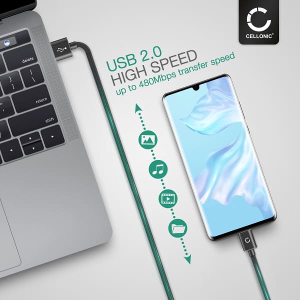 USB-johto tablettiin Medion LifeTab X10605 / P10606 / X10607 / P10612 (MD61224 / MD60526 / MD60655) - USB C Type C, 1m latausjohto. Musta Nylon USB-kaapeli