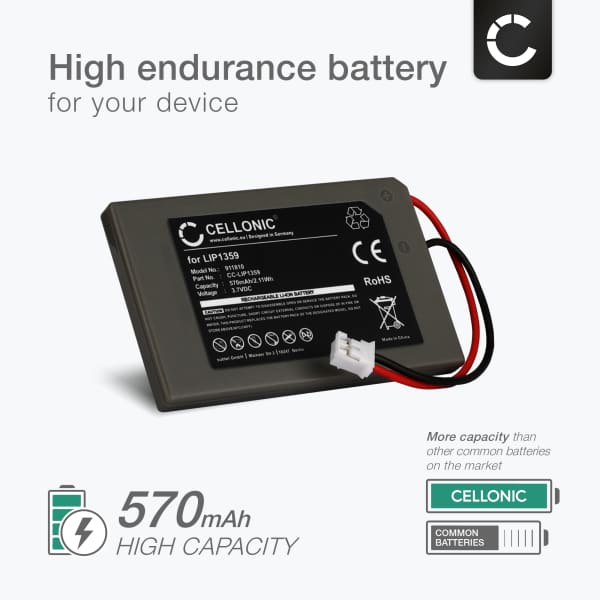 LIP1359 Battery for Sony PlayStation 3 Controller, PS3 Dualshock Handheld Console Gaming Controller Battery Replacement - 570mAh 3.6V - 3.7V Lithium Ion + Tool-kit