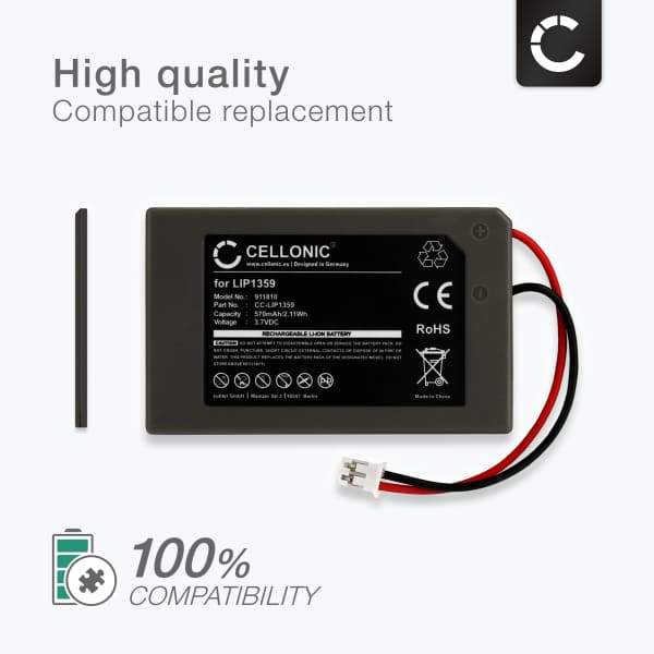 LIP1359 Battery for Sony PlayStation 3 Controller, PS3 Dualshock Handheld Console Gaming Controller Battery Replacement - 570mAh 3.6V - 3.7V Lithium Ion + Tool-kit