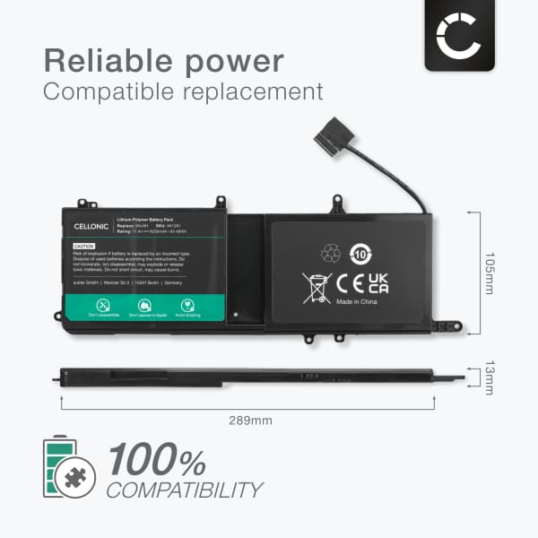 Akku tietokoneeseen Dell Alienware 17 r5, 17 r4, 15 R4, 15 R3, 15, P31E, HF250, 9NJM1, MG2YH, 01D82, 44T2R - 11.4V 8200mAh tuotemerkiltä CELLONIC