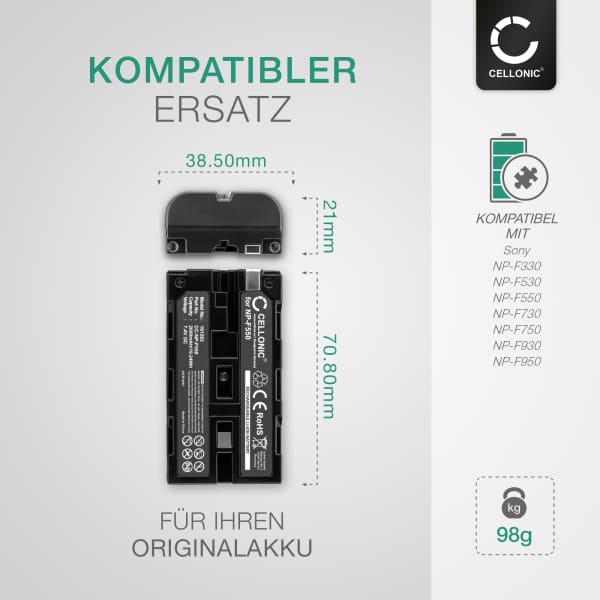 Ersatzakku Für Sony NP-F550 & NP-F330 – 2000mAh Li-Ionen-Akku Mit Schutzschaltung