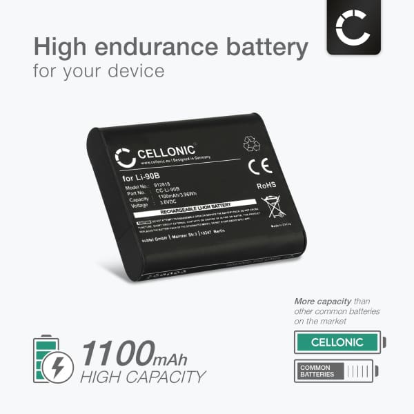2x Akku kameraan Olympus Stylus XZ2, SH2, SH50, SH60, TOUGH TG Tracker, TG1, TG2, TG3, LI90B - Li-90B Li-92B (1100mAh, 3.6V) tuotemerkiltä CELLONIC