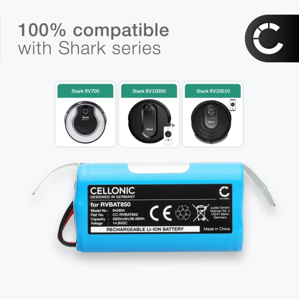 Akku imuriin Shark ION Robot Vacuum R71, R72, R75, R76, R85 - 2600mAh vaihtoakku tuotemerkiltä CELLONIC
