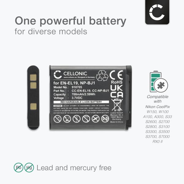 2x 700mAh Nikon Camera Battery EN-EL19 NP-BJ1