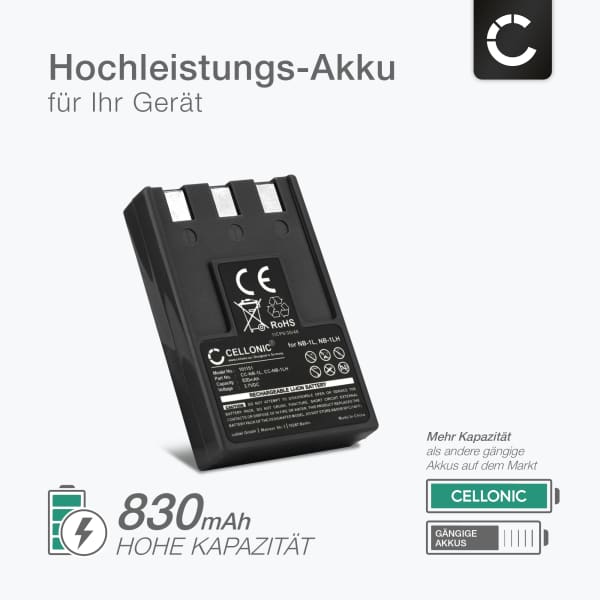 Akku Für Canon Digital IXUS 300 – 3,7V, 830mAh, Li-Ion, Kompatibler Ersatzakku In Grau, Inkl. Schutzelektronik