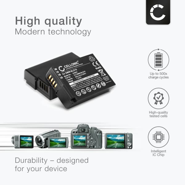 2x Battery for Panasonic Lumix DMC-GX1 Lumix DMC-G3 Lumix DMC-GF2 Lumix DMC-ZS7 Lumix DMC-TS2 DMW-BLD10 (900mAh, 7.2V) from CELLONIC