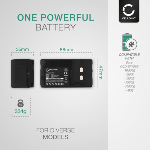 Battery for Sony CCD-F55, CCD-380, CCD-TR2000, CCD-F35, CCD-20061, CCD-V900, CCD-V5000 NP-66 (4200mAh, 6V) from CELLONIC