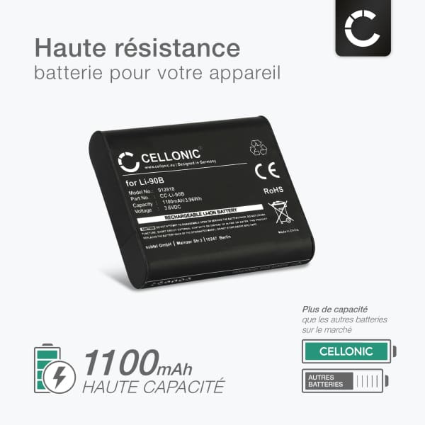 Pack de 2x batteries Li-90B, Li-92B 1100mAh pour appareil photo Olympus Stylus XZ2 SH50 SH60 SH2 SH1, Tough TG Tracker TG3 TG2 TG1, Li90B Li92B - Avec chargeur UC-90 et câble d'alimentation