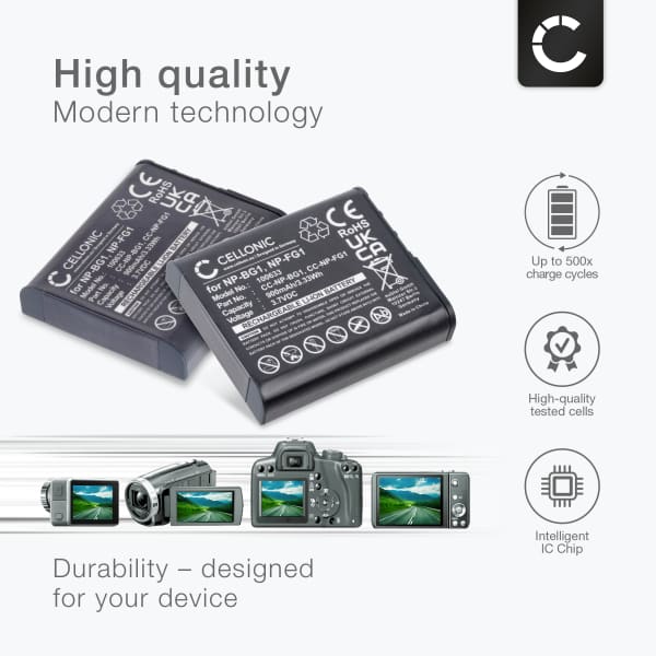2x Akku + Laturi kameraan Sony Cybershot HX20V HX9 HX30 HX10 HX30V H90 HX7 GW55 NP-FG1 NP-BG1 BC-CSGB - NP-BG1 NP-FG1 (900mAh, 3.7V) tuotemerkiltä CELLONIC