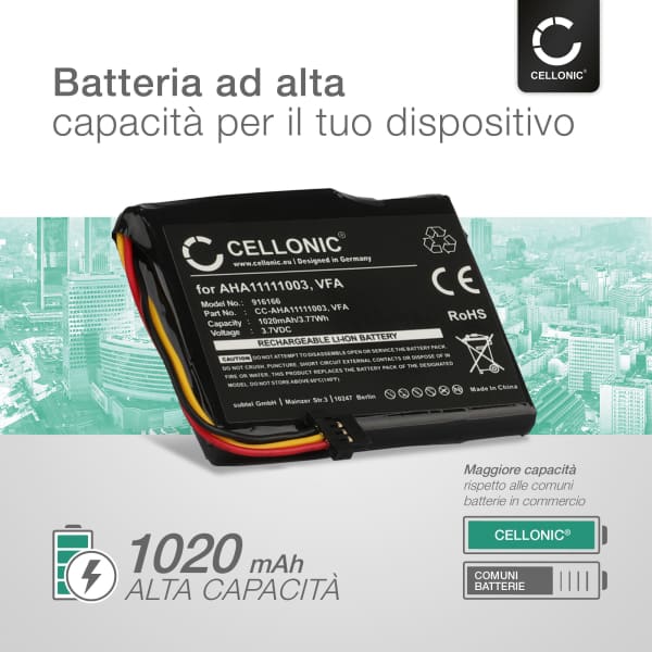 Batteria di ricambio VFA VF6D AHA11111003 AHA11111006 per navigatore TomTom Via 1605, Start 60, Start 60 M, Start 60 EU, 4EN62, VF6D, AHA11111003 da 1020mAh + Set di strumento per smontare agevolmente anche viti di altri dispositivi