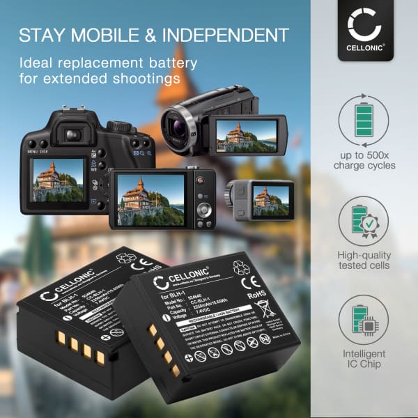 2x BLH-1 Camera Battery + Charger Set for Olympus OM-D E-M1 Mark II OM-D E-M1 Mark III OM-D E-M1X / BLH-1 / BCH-1 2250mAh Replacement Battery BCH-1 LCD Smart Charger