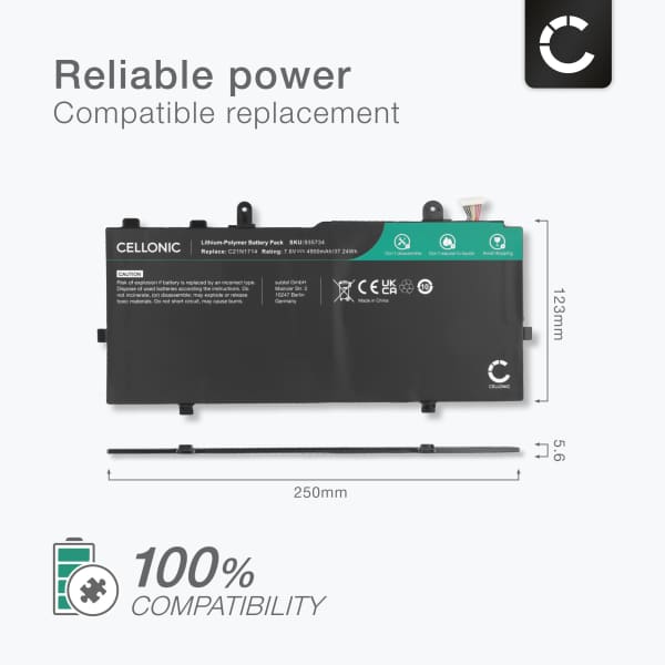 Battery for ASUS VivoBook Flip 14 TP401NA, TP401MA, J401MA, TP401CA, J401NA, J401CA, C21N1714 7.7V 4900mAh from CELLONIC