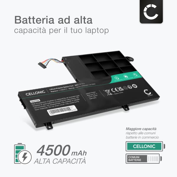 Batteria per portatile Lenovo Yoga 500-14IBD, 14ISK, 15ISK, 151BD, 15IBD, IdeaPad 320-15IKBRN, 500S-14ISK ricambio per laptop 4500mAh 7.6V 