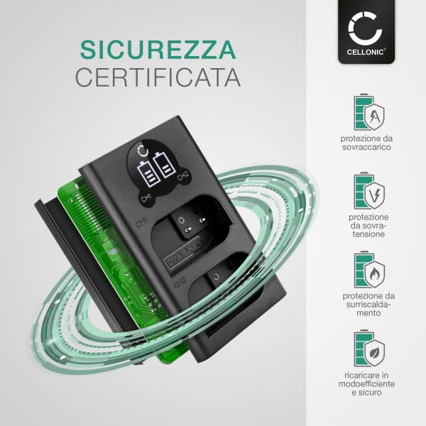 Caricatore USB doppio (DMW-BLK22) per Panasonic Lumix DC-GH5 II DC-GH6 DC-S5 G9 GH5S + 1m + Cavo USB di CELLONIC