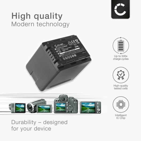 Akku kameraan Panasonic VX870 SD40 TM80 SD90 SD80 SD60 HS80 SD66 V707 VBK180 VBK360 - VW-BC10 VW-VBK180 VW-VBK360 VW-VBL090 (3400mAh, 3.7V) tuotemerkiltä CELLONIC