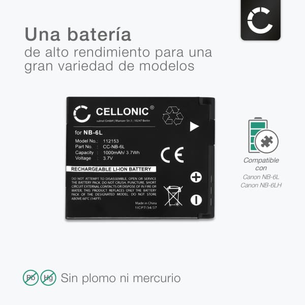 1000mAh Batería para Canon S90, Canon S95, Canon IXUS 105