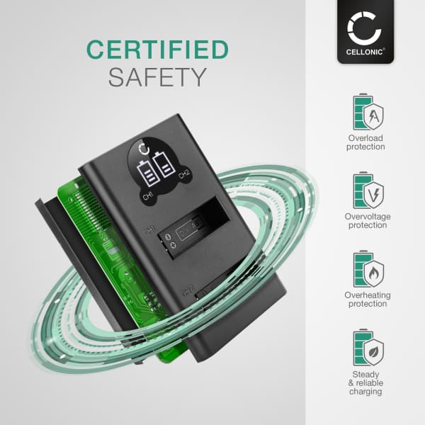 USB-kaksoislaturi (AB1, P01, PT1) DJI Osmo Action 1, CP.OS.00000020.01-laitteille + 1m + USB Kaapeli valmistajalta CELLONIC