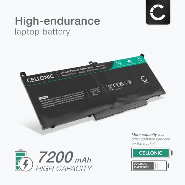 Battery for Dell Latitude 14 7490, 7480, Latitude 13 7390, 7380, Latitude 12 7290, 7000, E7480, F3YGT 7.4V 7200mAh from CELLONIC