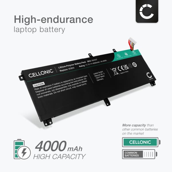 Battery for Dell XPS 15 9530, Precision M3800, TOTRM, 245RR, 7D1WJ, T0TRM 11.1V 4000mAh from CELLONIC