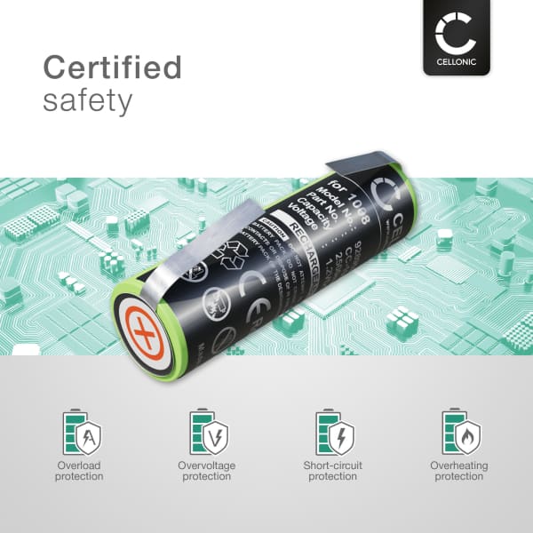 Battery for Braun 1509, 3020, 4520, 5414, 5424, 6520, 6550, 7570, 8595, 8995 (Ø14,5mm) - (2500mAh) Replacement battery