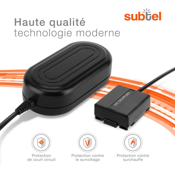 Chageur AC Panasonic NV-GS10 NV-GS120 NV-GS140 NV-GS150 NV-GS158 NV-GS17 NV-GS180 NV-GS188 - Dummy Battery DMW-AC8 avec Câble de 3,3m de subtel