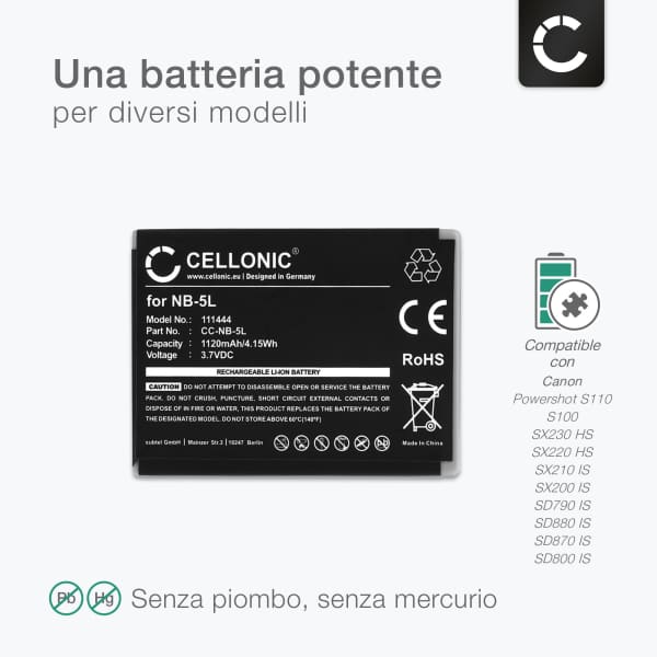 Batterie Canon NB-5L|Batteria Ricaricabile Litio-Ioni Canon - Foto 3
