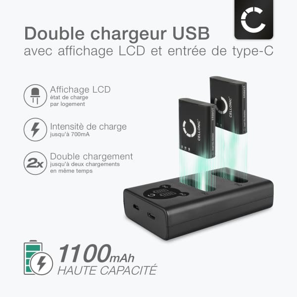 2x Batterie + Chargeur Double Olympus OM System TG-7 Stylus THOUGH TG-6 TG-3 Stylus SH-60 SH-50 SH-2