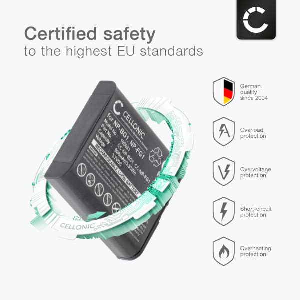 Akku kameraan Sony Cybershot HX20V, HX9, HX30, HX10, HX30V, GW55, H90, HX7, NP-FG1, NP-BG1 - NP-BG1 NP-FG1 (900mAh, 3.7V) tuotemerkiltä CELLONIC