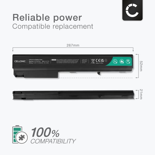 Battery for HP Compaq nx7400, nx7300, nx9420, nc8430, 8510p, 8510w, 8710w, 8710p, PB992A 14.8V 4400mAh from CELLONIC
