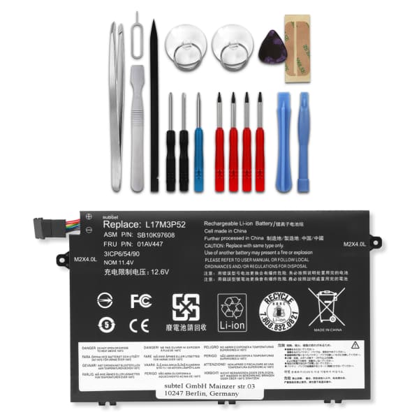 Batería Lenovo para ordenador portátil Lenovo Thinkpad E480, E485, E490, E580, E585, E590, E595, R480, R580 4100mAh 11.4V + Juego de herramientas de subtel Batería Lenovo para ordenador portátil Lenovo Thinkpad E480, E485, E490, E580, E585, E590, E595, R480, R580 4100mAh 11.4V + Juego de herramientas de subtel