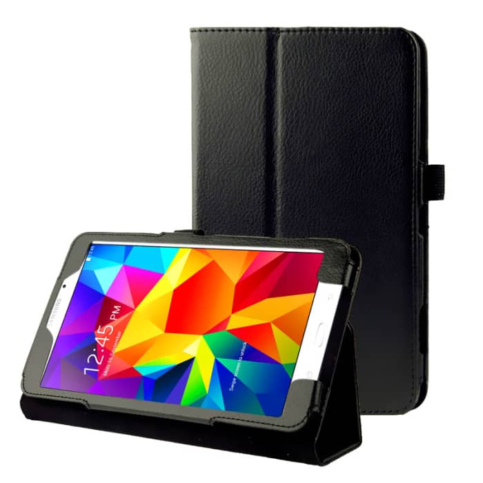 Funda de tablet para Samsung Galaxy Tab 4 8.0 (SM-T330 / SM-T331 / SM-T335), Funda libro de Cuero artificial, Protector para tablet con función de soporte de color negro, Flip Cover Bookstyle - Funda con tapa para tablet PC