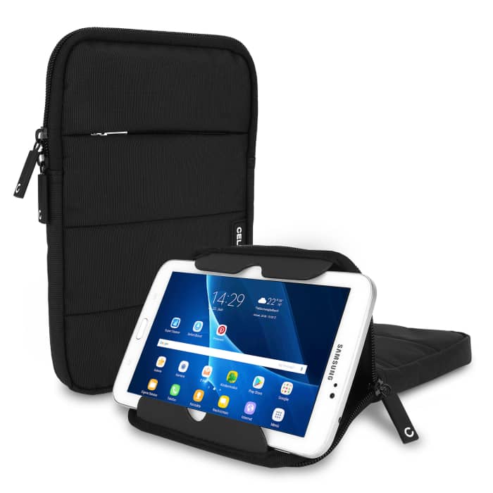 CELLONIC® Universal Protective 8 Inch Tablet Case with Stand for 8” Tablet Black Nylon Anti-Shock Bubble Padding Sleeve Water Repellent Shockproof Slim Cover Bag