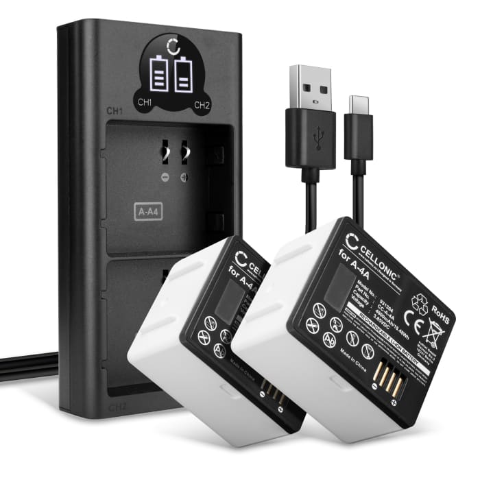 2x akku valvontakameraan Arlo Pro 4, Pro 3, Ultra, Ultra 2 - A-4A, 308-10069-01 vaihtoakku, 4800mAh + Tupla Laturi A-4A, 308-10069-01