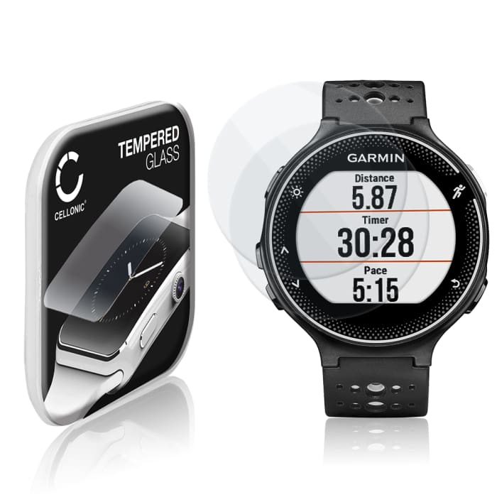 2x Vetrino protettivo 9H CELLONIC per Garmin Forerunner 235, (2.5D Screen protector 0,30mm per smartwacht, braccialetto fitness Full Glue), colore Trasparente, pellicola salva-schermo di orologio smartwatch