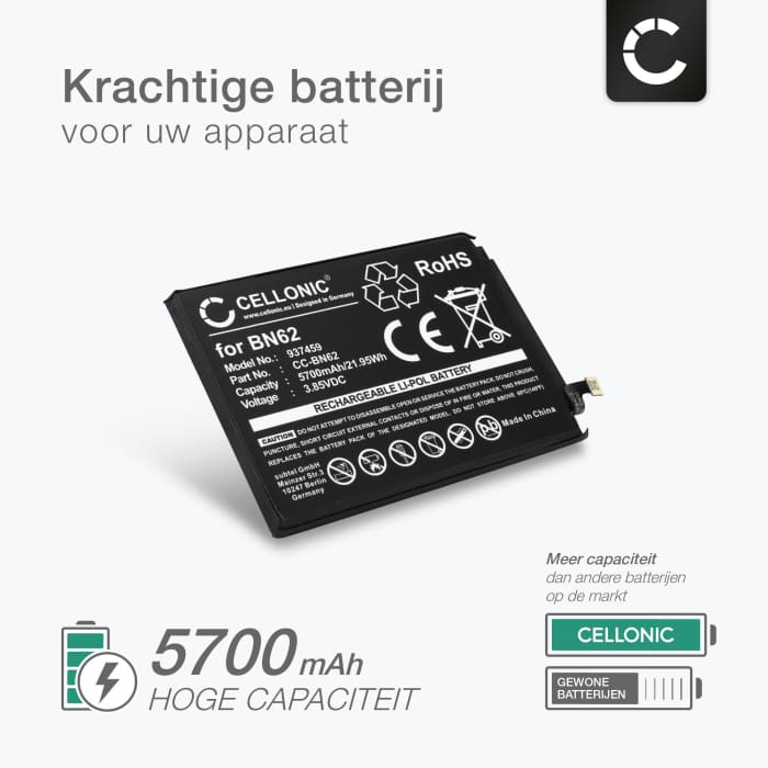 Batterij compatibel met Xiaomi Poco M3 / Redmi Note 9 - BN62 5700mAh + Schroevendraaier-set vervangende accu reservebatterij extra energie