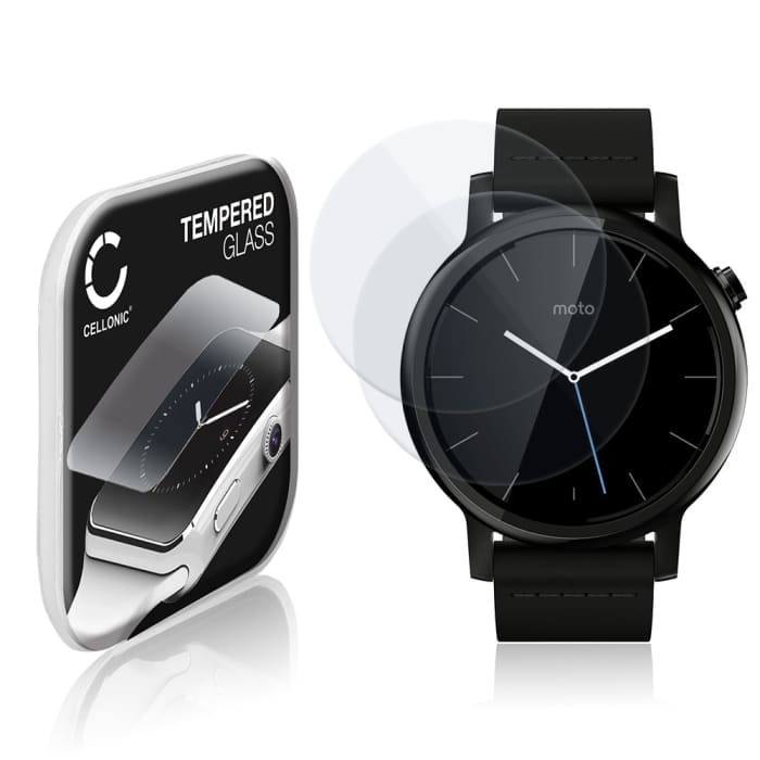 2x Protector de pantalla para smartwatch Motorola Moto 360 (2. Gen) - 42mm de CELLONIC - Tempered Glass (Calidad HD / 2.5D / 0,30mm / 9H), Screen protector, Cristal templado