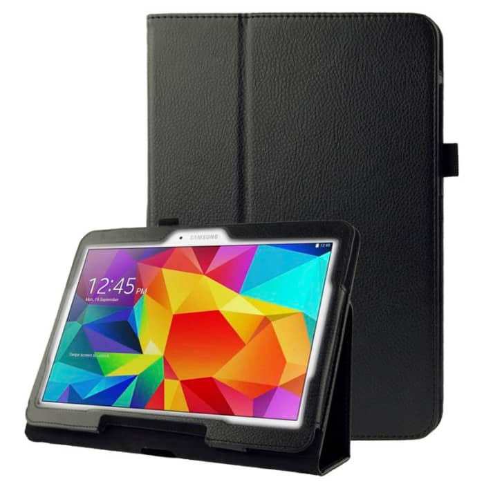 Funda de tablet para Samsung Galaxy Tab 4 10.1 (SM-T530 / SM-T531 / SM-T533 / SM-T535), Funda libro de Cuero artificial, Protector para tablet con función de soporte de color negro, Flip Cover Bookstyle - Funda con tapa para tablet PC