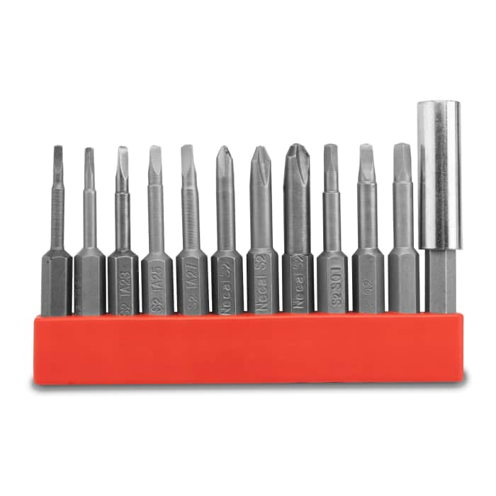 Bithouder en 1/4 Inch bitset 12 delig - Professionele Bit Tool set 50 mm: Driehoek, vierkant Y type bits lang - Magnetische bits - Triangle Square Tripoint Bit assortiment S2