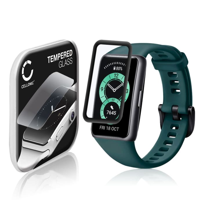 CELLONIC Screen Protector for Huawei Band 6 Fitness Tracker Smart Watch Face Protector - 3D Full Cover 0,33mm Full Glue 9H Tempered Glass Display Cover Black