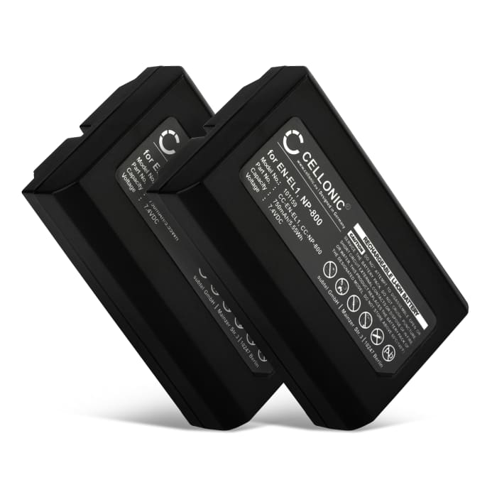 2x Batteria EN-EL1 NP-800 per fotocamera Nikon Coolpix 4300 Coolpix 4500 Coolpix 4800 Coolpix 5000 Coolpix 5400, Minolta DiMAGE A200 Affidabile ricambio da 750mAh, marca CELLONIC®