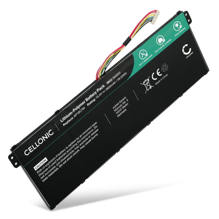 Battery for Acer Spin 5 SP513, SF514, SP513, Spin 3 SP314, TravelMate Spin P4, Swift 3 SF316-51, Swift 5 Pro SF514, ConceptD 3 Pro, Ezel, AP18C7M 15.4V 3800mAh from CELLONIC