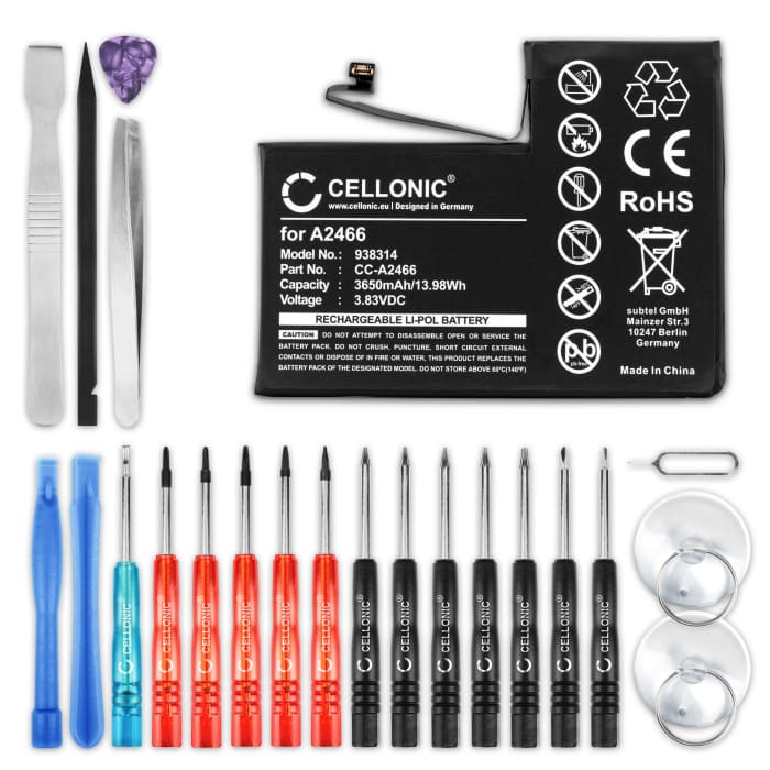 CELLONIC® Phone Battery Replacement for Apple iPhone 12 Pro Max + 17-Tool Phone Repair Kit - A2466 3650mAh