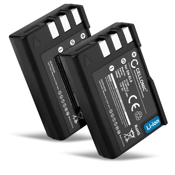 2x Batteria per Nikon D3000 D5000 D60 D40 D40x, EN-EL9 EN-EL9A EN-EL9E 1000mAh marca CELLONIC