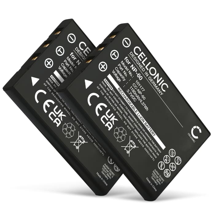 2x Batería para cámaras Traveler HD 10XI, DV-5000, HD 10X, DV-5000 HD, DC-5300, DC-6300, DV-5070 1180mAh 3.6V - 3.7V de CELLONIC