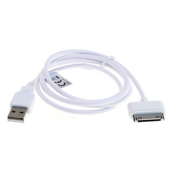 Cavo USB 2.0 con connettore 30 Pin Dock Connector per telefono Apple iPhone 1 / 3G / 3GS / 4 / 4S filo di 1m cavetto dati & ricarica in bianco per cellulare