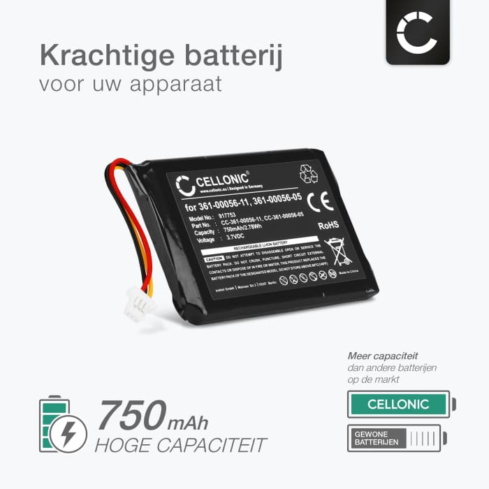 Batterij voor Garmin v, nüvi 40, 42, 52, 55, 56, 66, 68, 2689 (LM, LT, LMT) - 361-00056-05,361-00056-11 750mAh + Schroevendraaier-set, vervangende accu